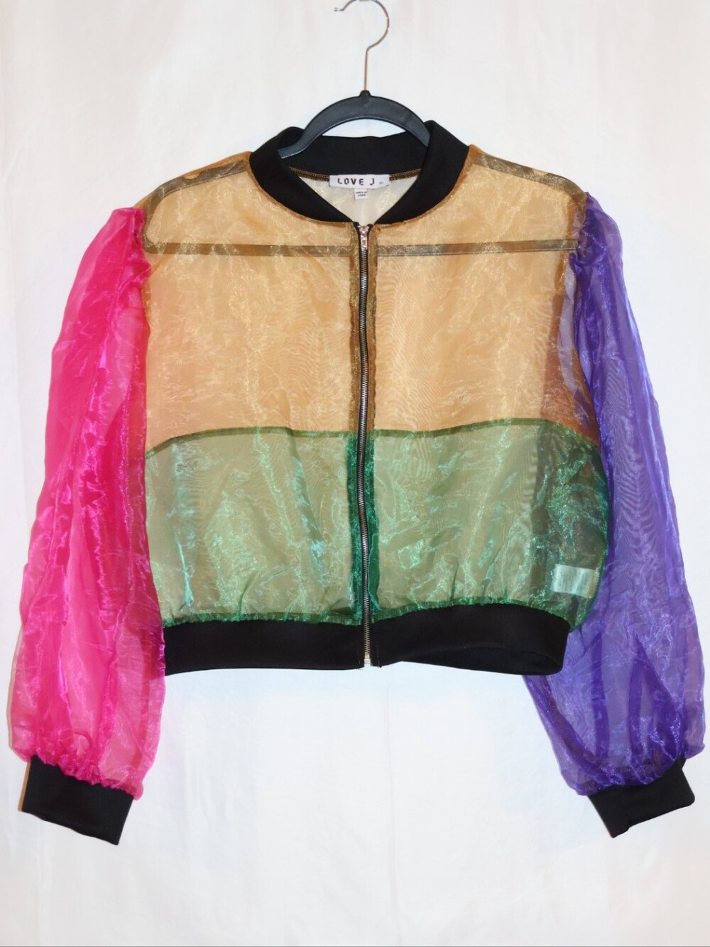 Julia by Love J Sheer Colorblock Bomber Jacket.